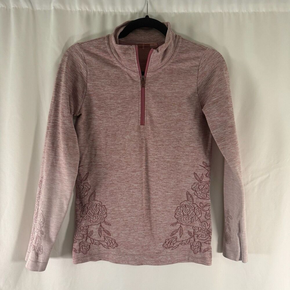 Calia Carrie Underwood Sweater Women's Small Pink Floral 1/4 Zip Pullover